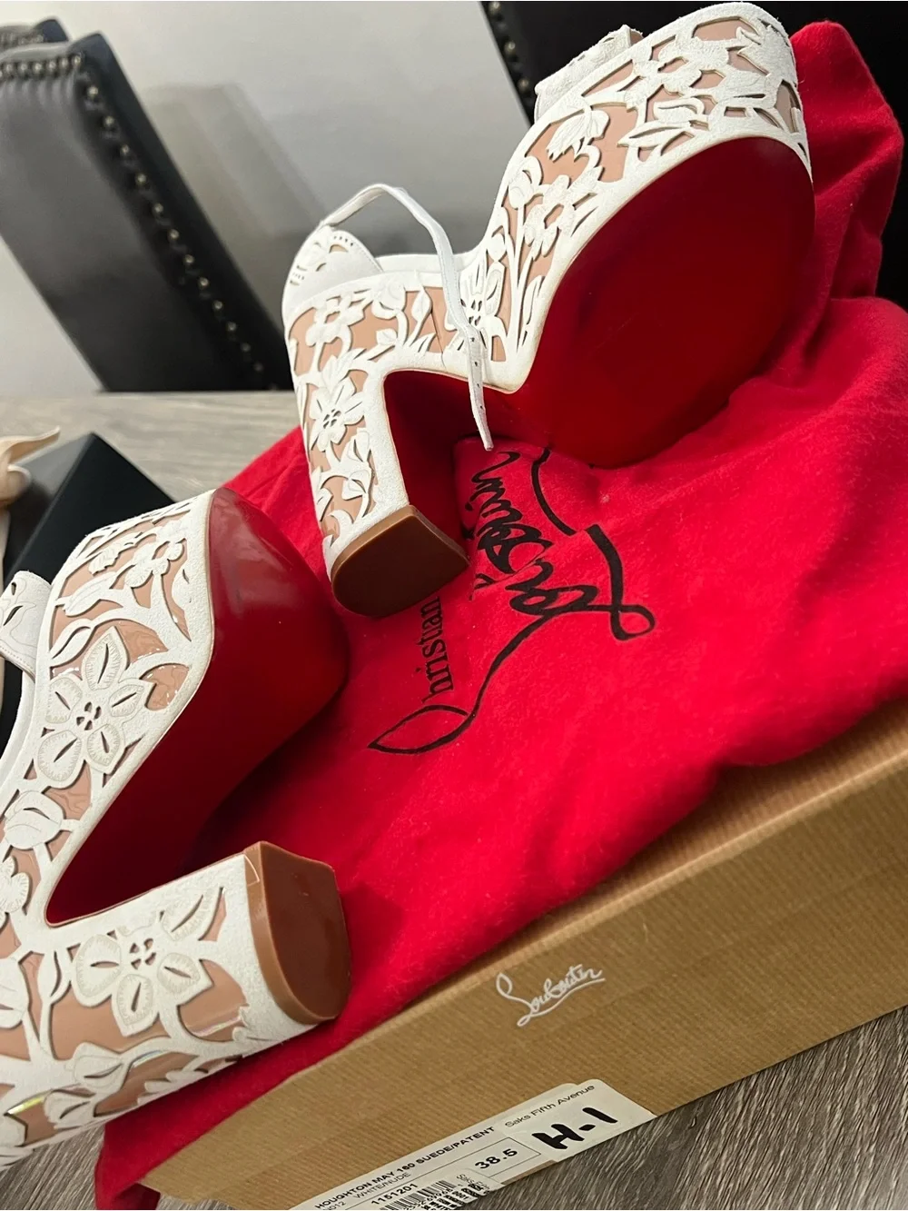 Christian Louboutin Cream Laser-Cut Floral Platform Sandals